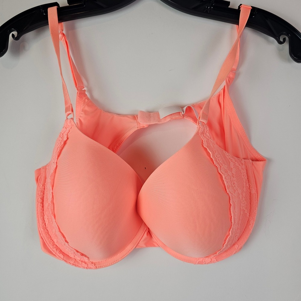 Victoria's Secret Demi Bra 38C Neon Orange Lace Trim Underwire Padded